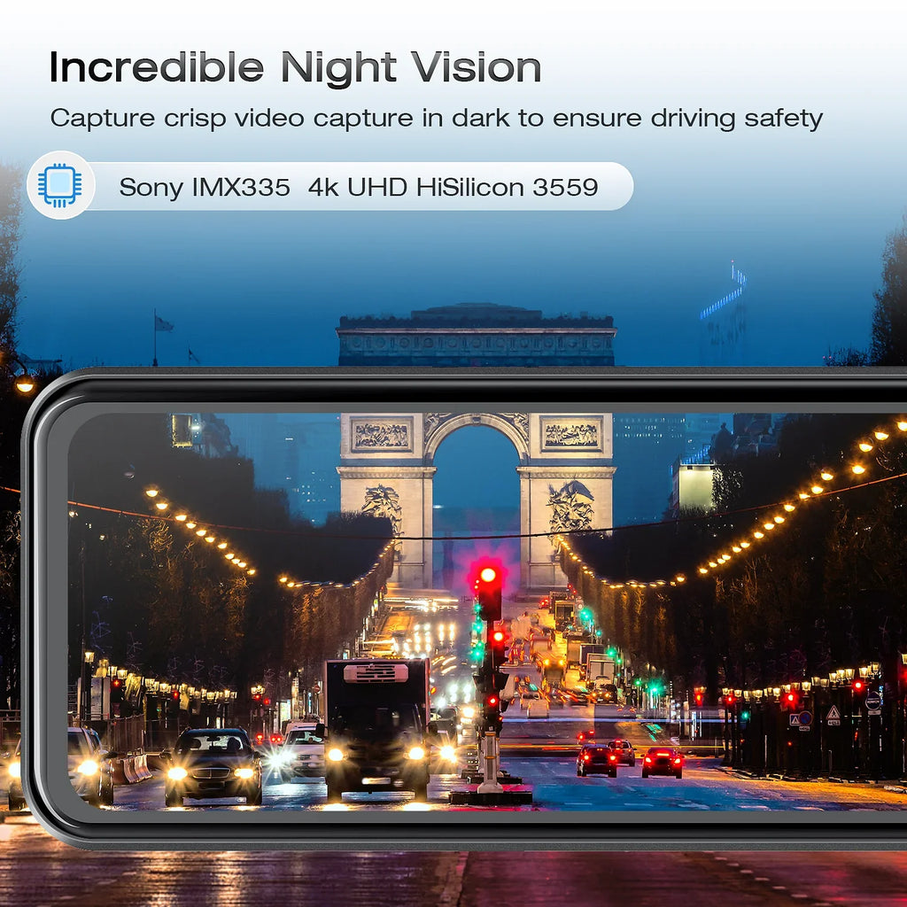 4K Mirror Dash Cam, 12" Touch Screen Sony Sensor Dual Dash Cam, Rear View Mirror Camera, with , Parking Assist, Super Night Vision