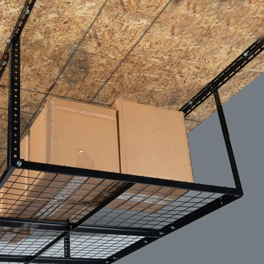 Titan Attachments 4' x 6' Overhead Garage Storage Rack, 20" to 41" Adjustable Height, Ceiling Mount Organization System, Metal Wire Grid with 500  Loading Capacity, Storage for Bikes Equipment Bins