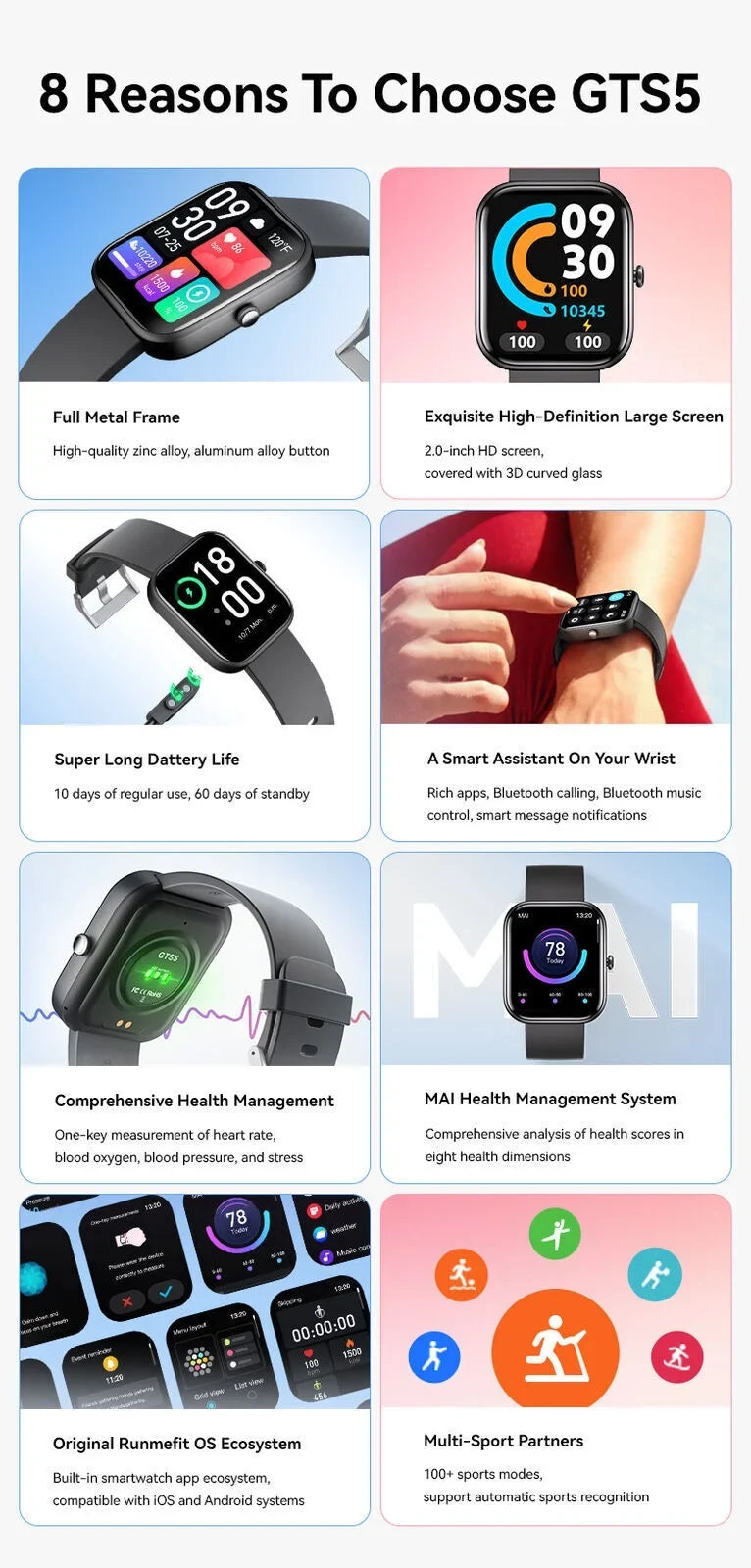 Smart Watch Blood Pressure Fitness Tracker Women Men for Android and iOS Black