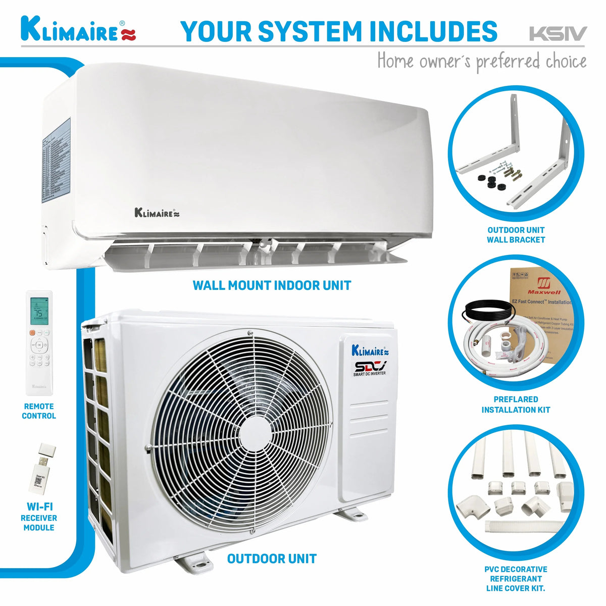 Klimaire 9,000 Btu 21.5  Ductless Mini-Split Heat Pump Air Conditioner up to 400 sq. ft.