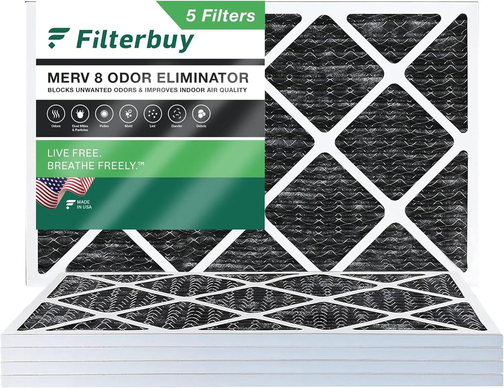 Filterbuy 10x24x1  8 Odor Eliminator Pleated   Furnace Air Filters with Activated Carbon (5-Pack)