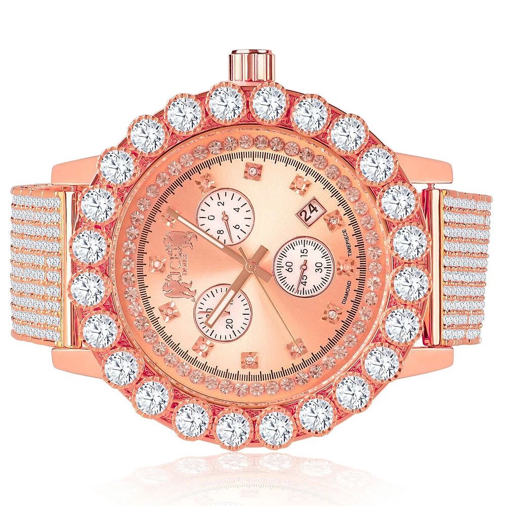 Exclusive Custom Time Piece Celebrity Inspired Lab Diamonds Rose Gold Tone Iced Out Khronos Jo Rodeo Watch /Date Function