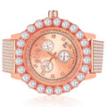 Exclusive Custom Time Piece Celebrity Inspired Lab Diamonds Rose Gold Tone Iced Out Khronos Jo Rodeo Watch /Date Function
