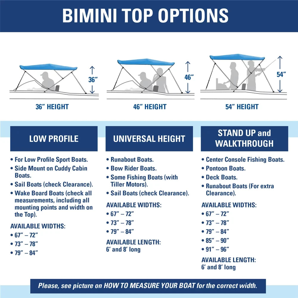 New Pontoon Bimini Top Boat Cover 4 Bow 54"  67" - 72"  8 ft Long Navy Blue