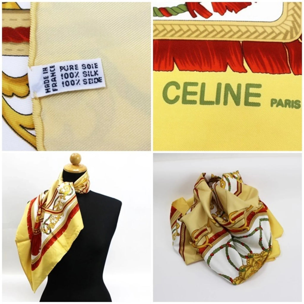 Pre-Owned Celine silk scarf muffler yellow  ladies (Good)