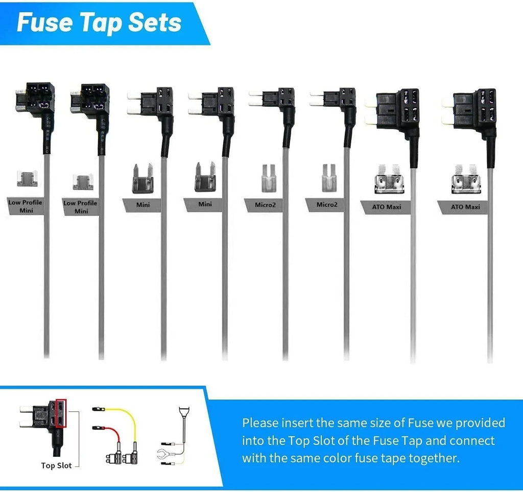 Dash Cam Hardwire Kit, Type- Hard Wire Kit Fuse Only for -4CH / Mirror Dashcam, 12V-30V to 5V/2A Type-