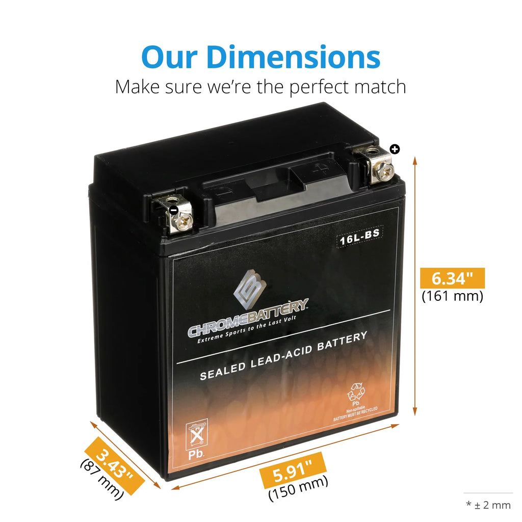 Chrome Battery - (16L- 12 Volt,14 Ah, 230 ) Jet Ski Battery for Kawasaki Js750 Sx Zx 1995