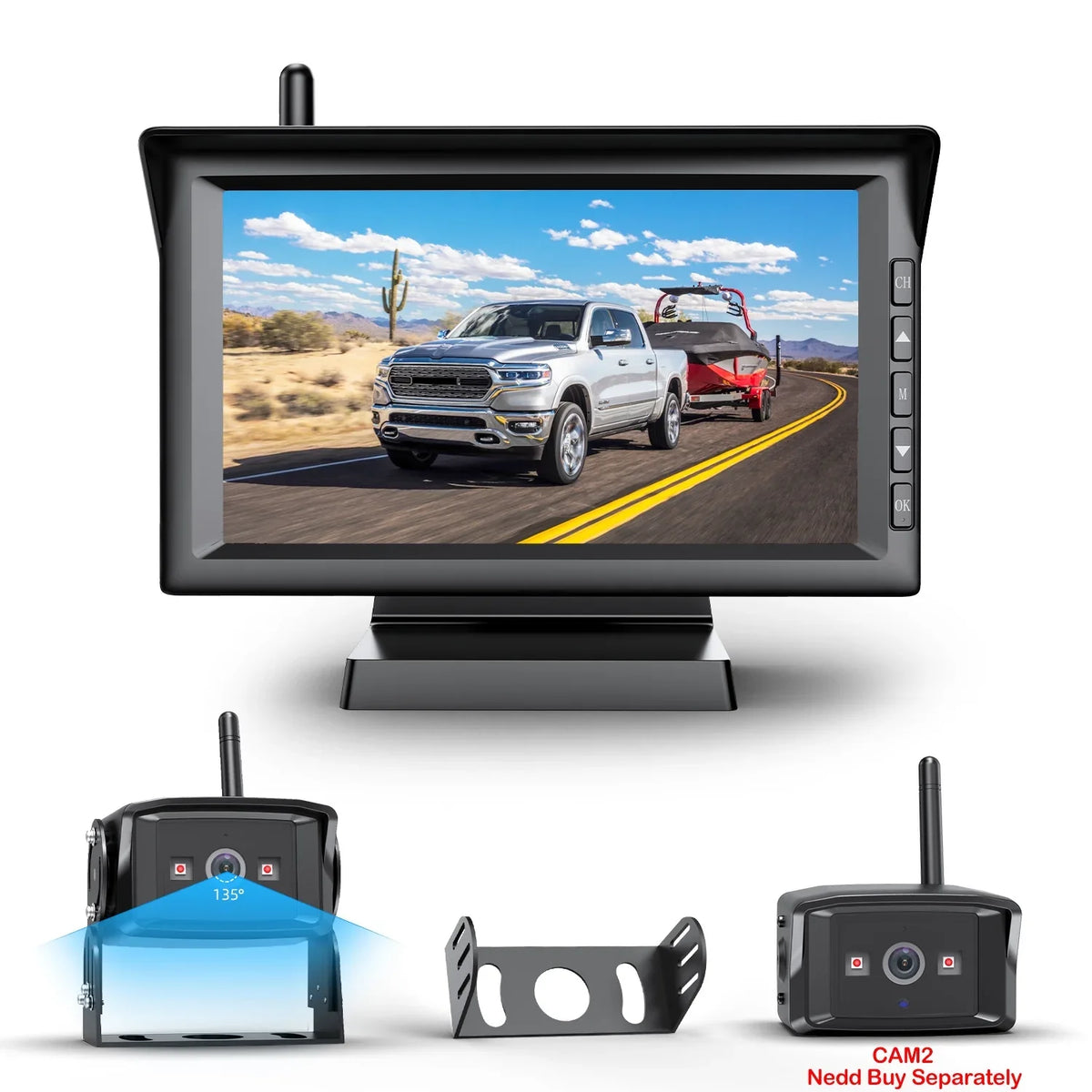 Wireless  Backup Cameras Waterproof Rear View Camera with 7" Monitor Kit,  Night Vision High-Speed Observation with Parking Lines Reversing for / Trailers/ Camper/Semi-Trailer/Tractor