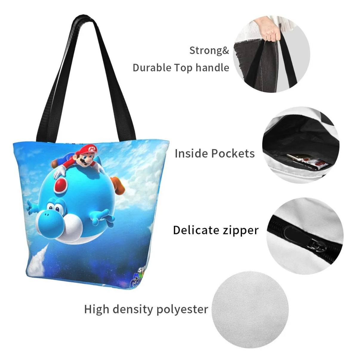 Game Super Mario Galaxy Women's Tote Bag Large Capacity Shoulder Handbag For Travel Beach Shopping Business Work School