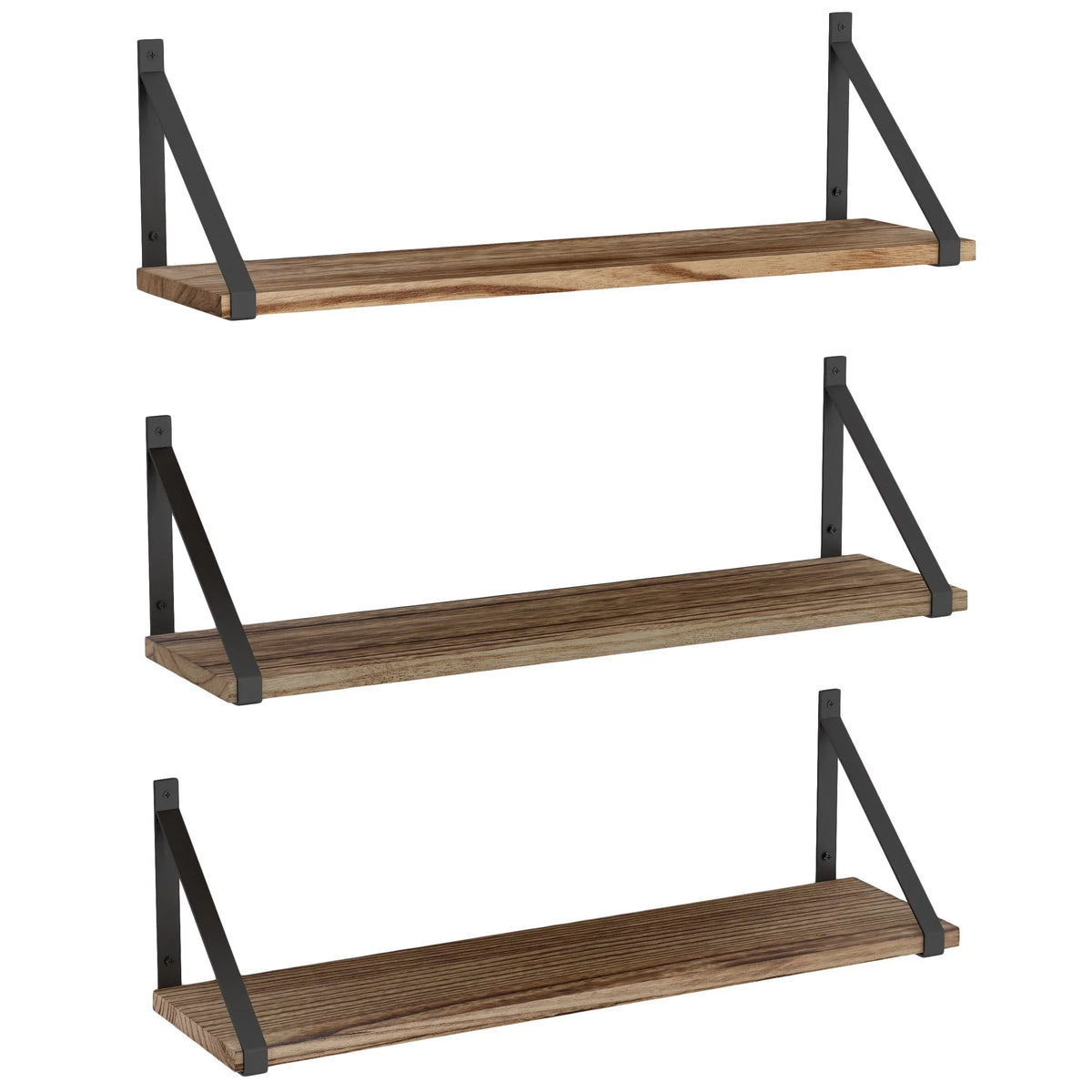 Wallniture Bora 24" Float Shelf Bathroom Wall Shelves Over the Toilets Storage Laundry Organizer, Natural Burned, Set of 3