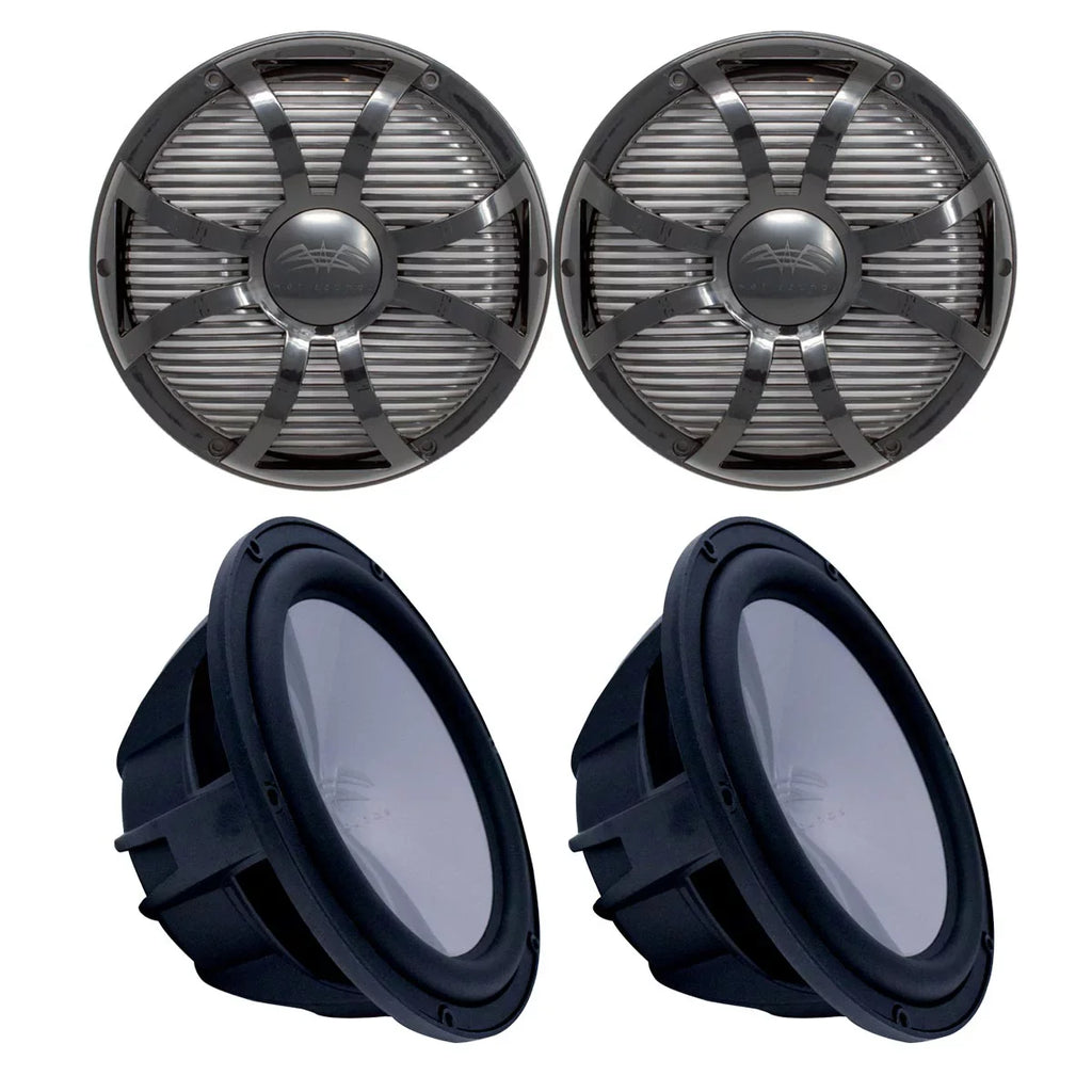 Two Wet Sounds Revo 10" Subwoofers & Grills - Black Subwoofers & Black Closed Face  Grills - 4 Ohm