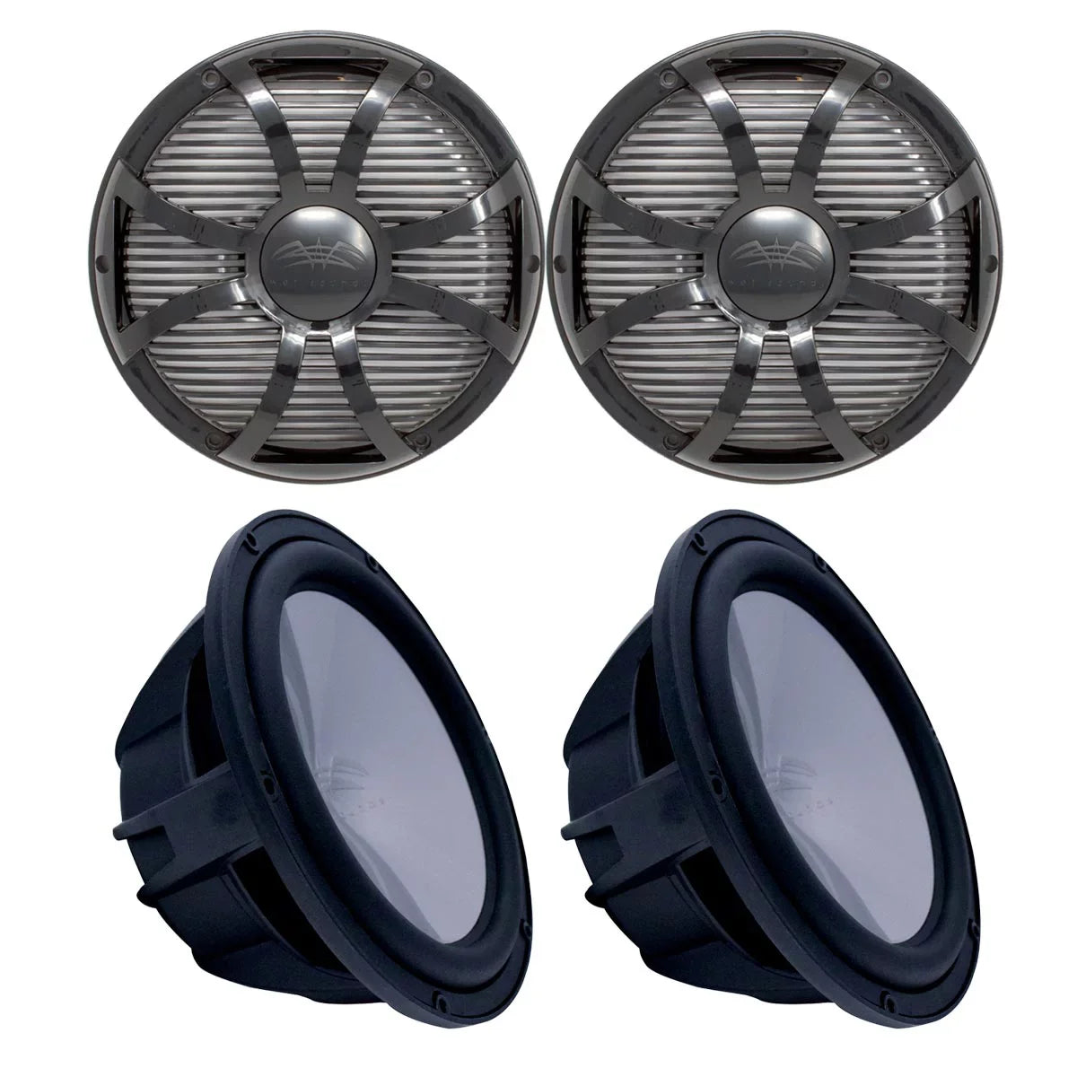 Two Wet Sounds Revo 10" Subwoofers & Grills - Black Subwoofers & Black Closed Face  Grills - 4 Ohm
