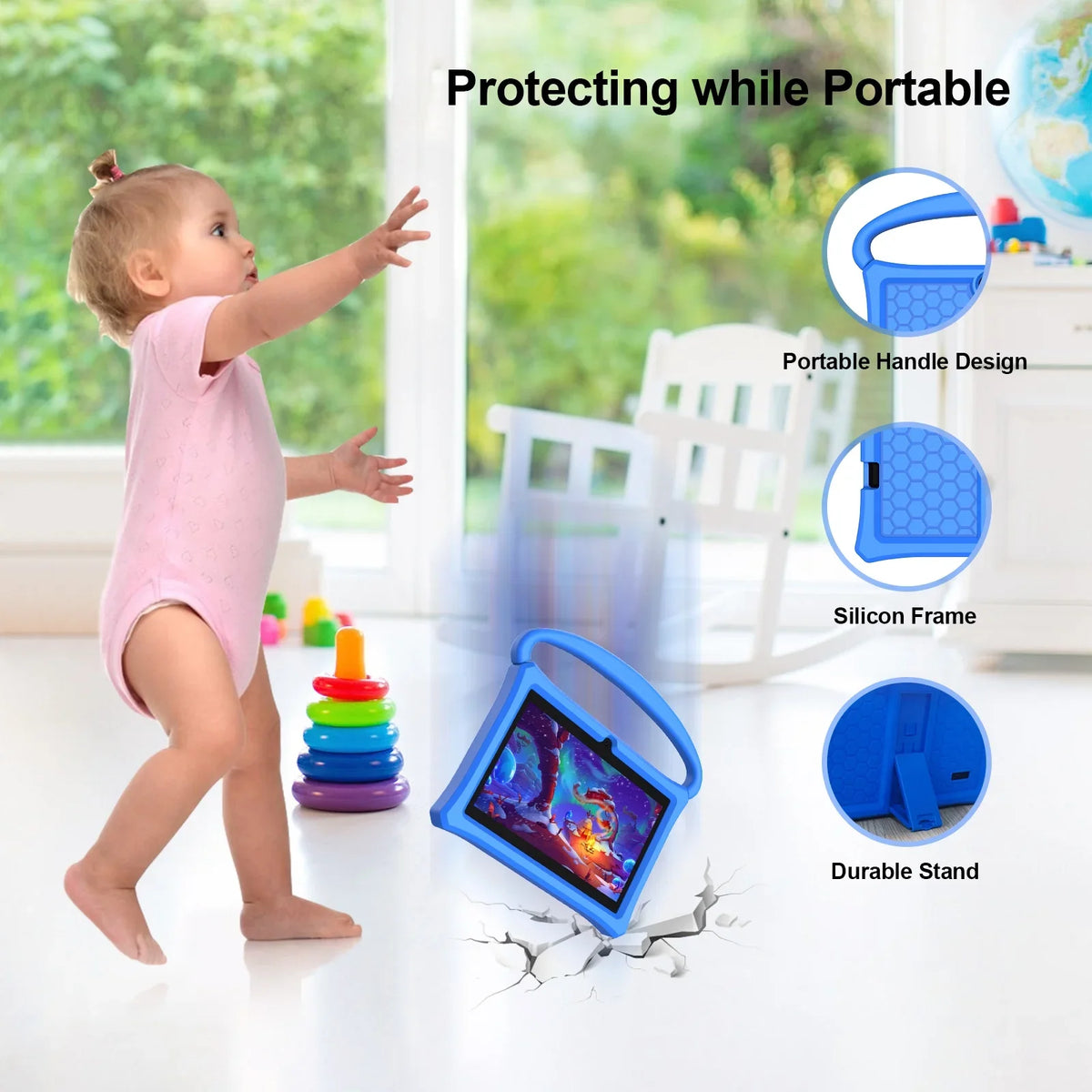 7 inch Kids Tablet, 2GB  32GB , Android 11 Tablet, WiFi6, Bluetooth, Parental Control Pre-Installed Learning Tablet Apps for Toddlers Children Kid-Proof Protective Case, Google Play(Blue)