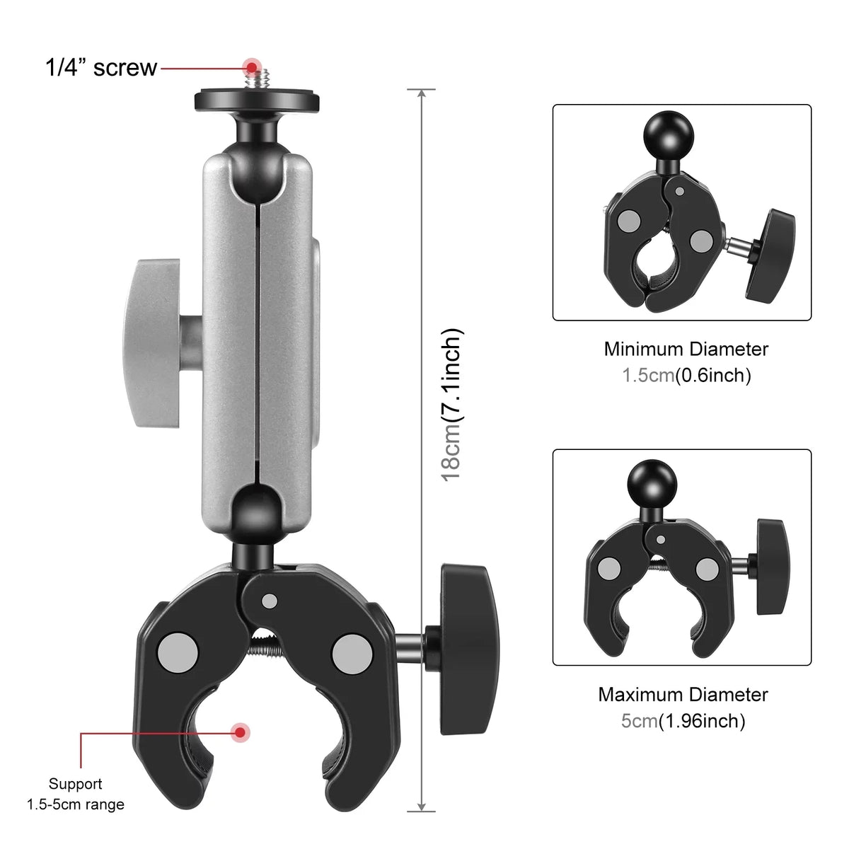 Clamp Mount, Aluminum Alloy Handlebar Adapter, Dual Rotatable Ball Head,   Hero 11/10/9/8 Compatible