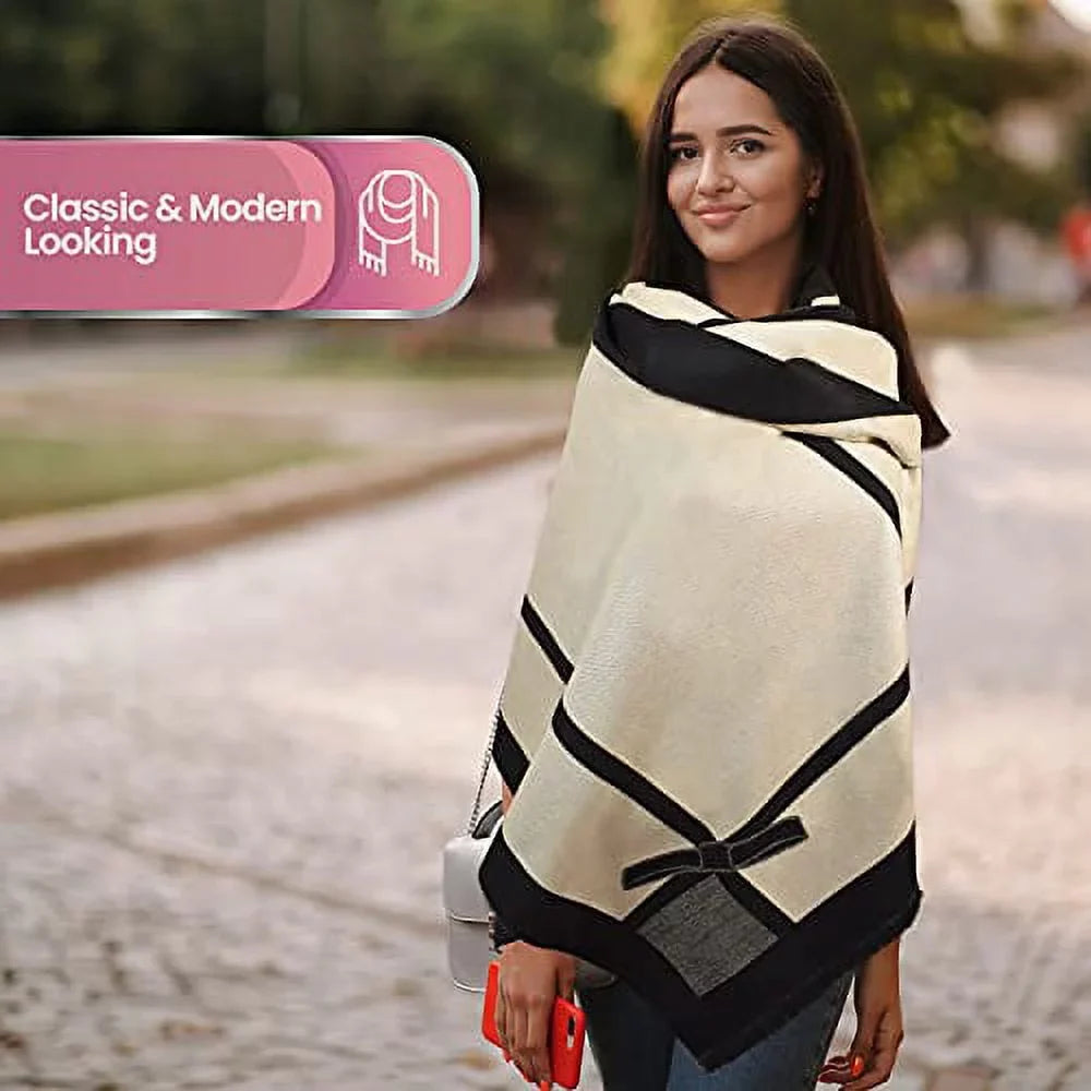 Women Scarf Pashmina Shawls and Wraps for Evening Dresses , Winter Fashion Soft Warm Long Large Scarves , Lightweight Silk Solid Colors Capes for Ladies Black