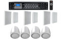 6-Zone Amp+4  White Pendant+6 Slim White Wall Speakers 4 Restaurant/Bar/Cafe