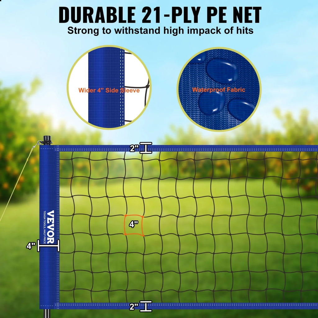 32ft x 3ft Portable Volleyball Net System Adjustable Height Poles with  Volleyball, Carrying Bag, Boundary Lines, Steel Poles & Pump for Outdoor Sports