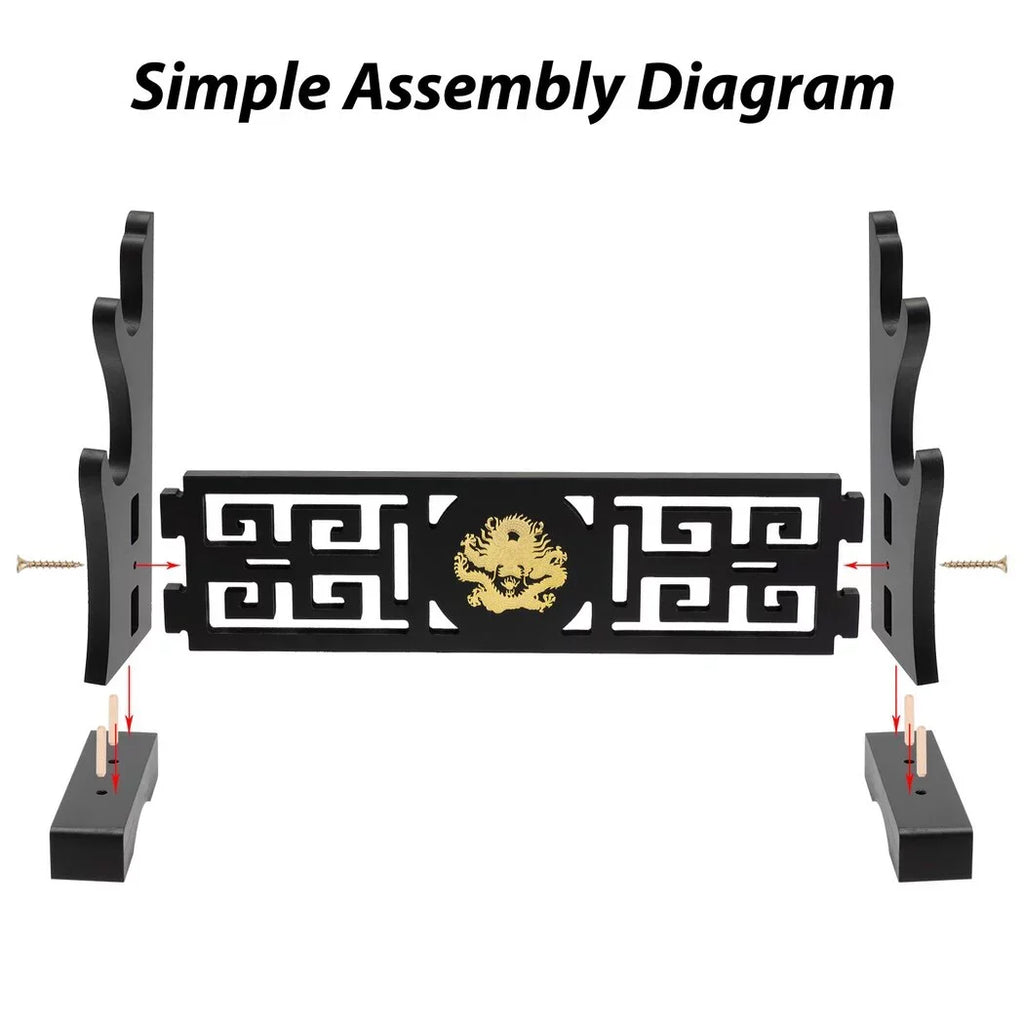 Sword Blade Stand, 2-Tier Katana Holder, Samurai Cosplay Long Blade Stand Organizer, Hollow Out Dragon Pattern Design, Portable Sword Rack Shelf
