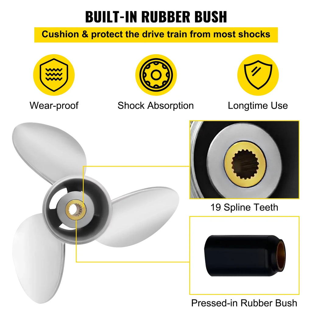 Outboard Propeller, 3-Blade 14.5" x 21" Boat Propeller, Replace for  3860709, Compatible with  Sterndrives Outboard Volvo Penta Engine, Right-handed Steel Propeller Steel & 19 Spline Teeth
