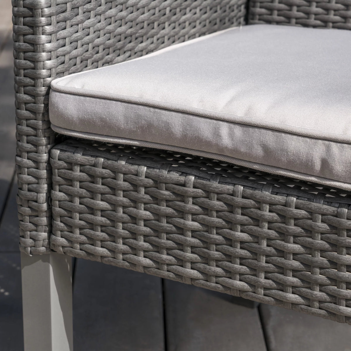 Arcadia Outdoor 5 Piece Wicker Square Dining Set with Cushions, Grey, Silver