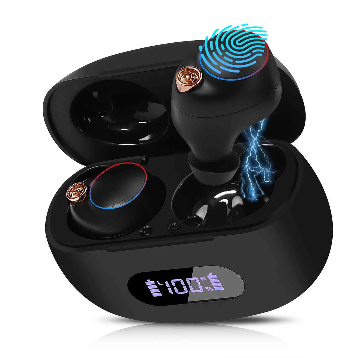 UrbanX True Wireless Bluetooth Earbuds + Charging Case, Black, Dual Connect,  Water Resistance, Bluetooth 5.2 Connection, Balanced, Bass Boost Compatible with Lenovo Yoga Smart Tab