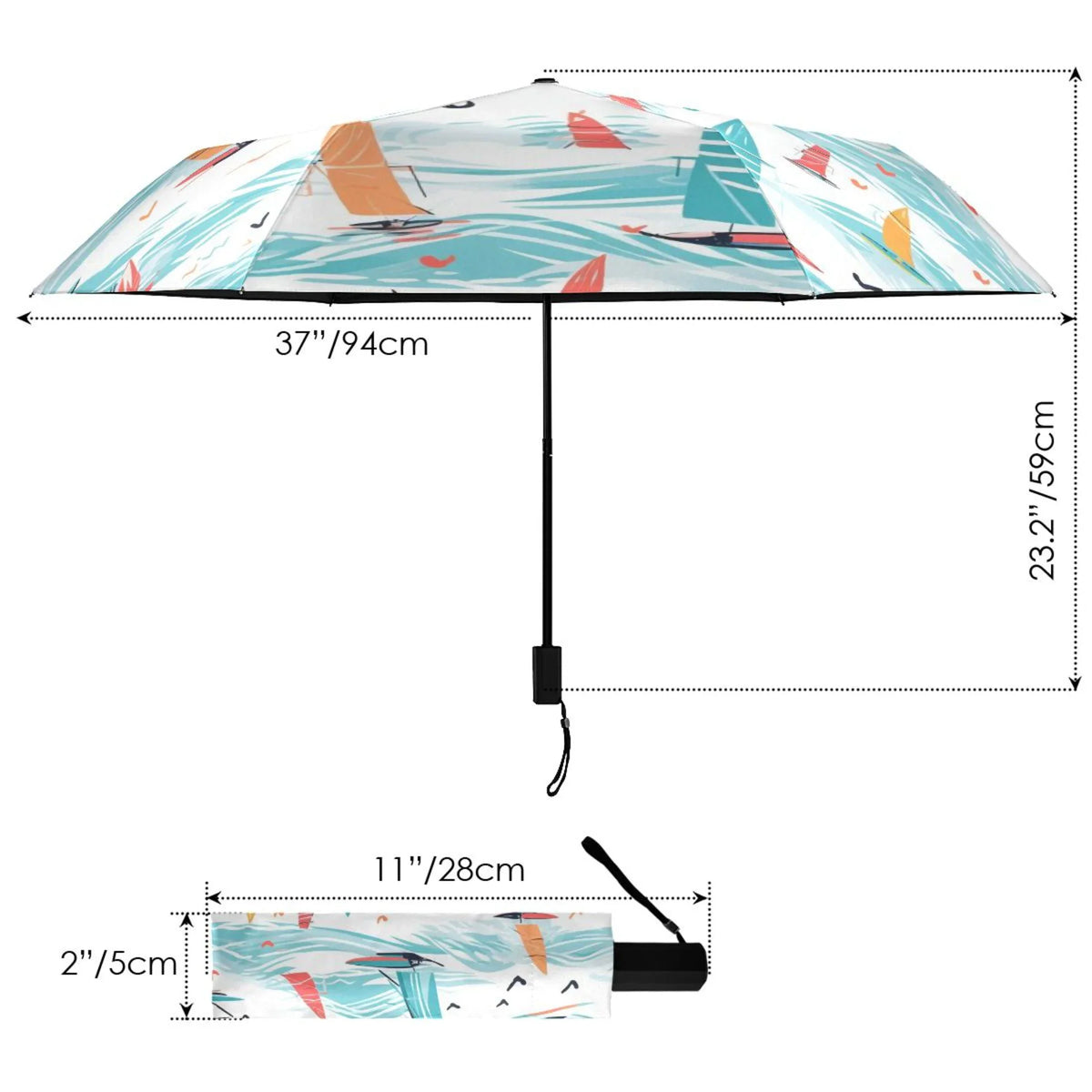 Sailvessel on Sea Compact Folding Umbrella for Rain Windproof Travel Umbrella  50+ Lightweight Packable Arc Size