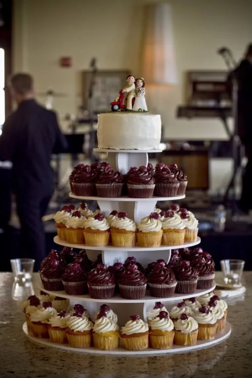 The Smart Baker - Adjustable, Reusable 5 Tier Round Cupcake & Dessert Tower Display Stand, White - Holds up to 90+ Cupcakes | Weddings, Parties, Holidays, Baby Showers and More!