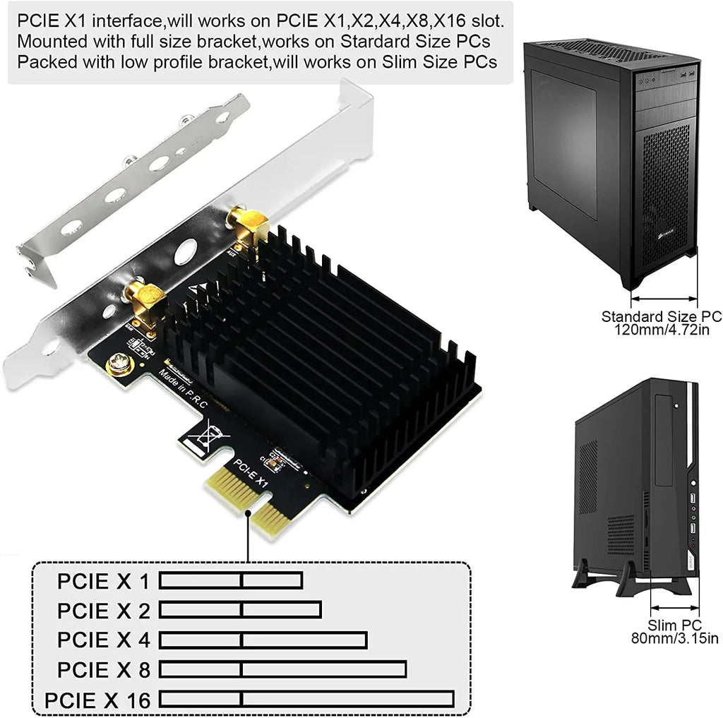Wireless  Dual Band 1200Mbps 2.4GHz 300Mbps 5GHz 867Mbps  Express WiFi Card for Windows 7 8 8.1 10 Server (32/64bit) Desktop PCs- Beamformee,- and Heatsink Technology