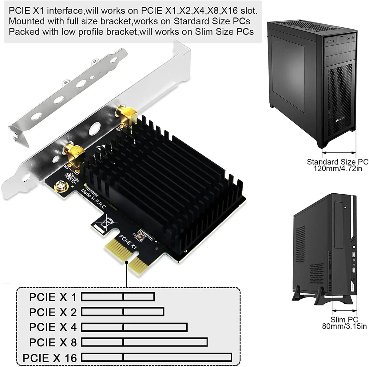 Wireless  Dual Band 1200Mbps 2.4GHz 300Mbps 5GHz 867Mbps  Express WiFi Card for Windows 7 8 8.1 10 Server (32/64bit) Desktop PCs- Beamformee,- and Heatsink Technology