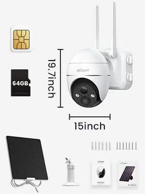 3G/4G  Cellular Security Camera Wireless, Outdoor, Solar Powered, 2K , 360° , No WiFi Surveillance Camera, Color Night Vision, &64GB  Card Included