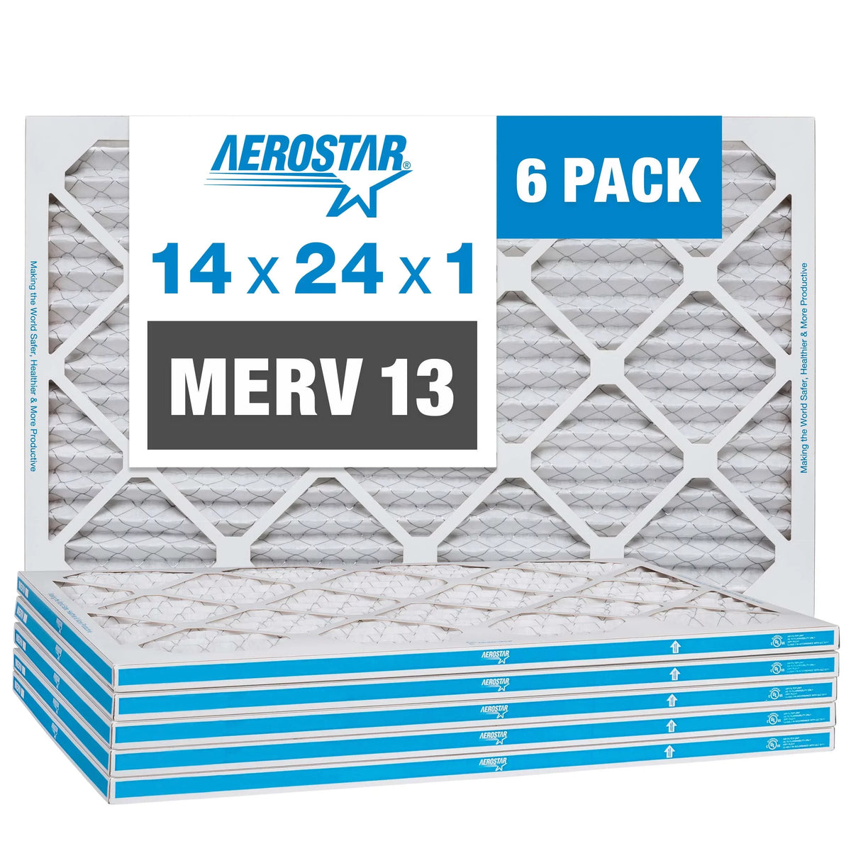 Aerostar 14x24x1   13, Pleated Air Filter, 14x24x1, Box of 6, Made in the