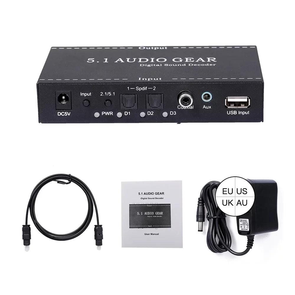 Nebublu Digital Audio Decoder,Audio Sound Decoder 5.1 Audio Sound Converter 3.5mm Audio Dolby  Audio Converter 3.5mm Sound Decoder Audio Montloxs Ajcoflt Noprm Audio Decoder Audio Decoder -