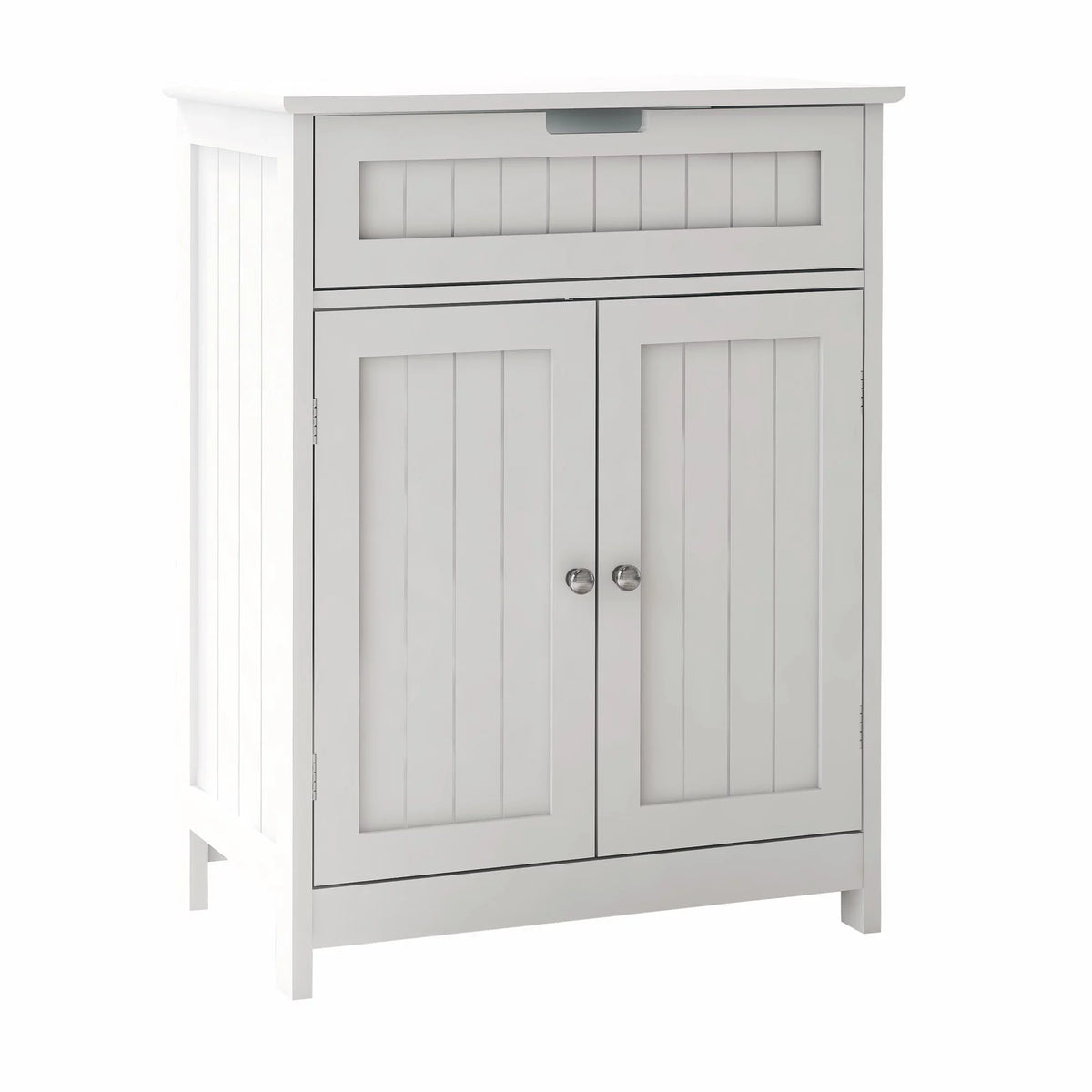 Versatile Bathroom Floor Cabinet in White Freestanding Wood Storage Organizer 2 Doors, 1 Drawer Adjustable Shelf Elegant Design for Bathroom and Living Room.