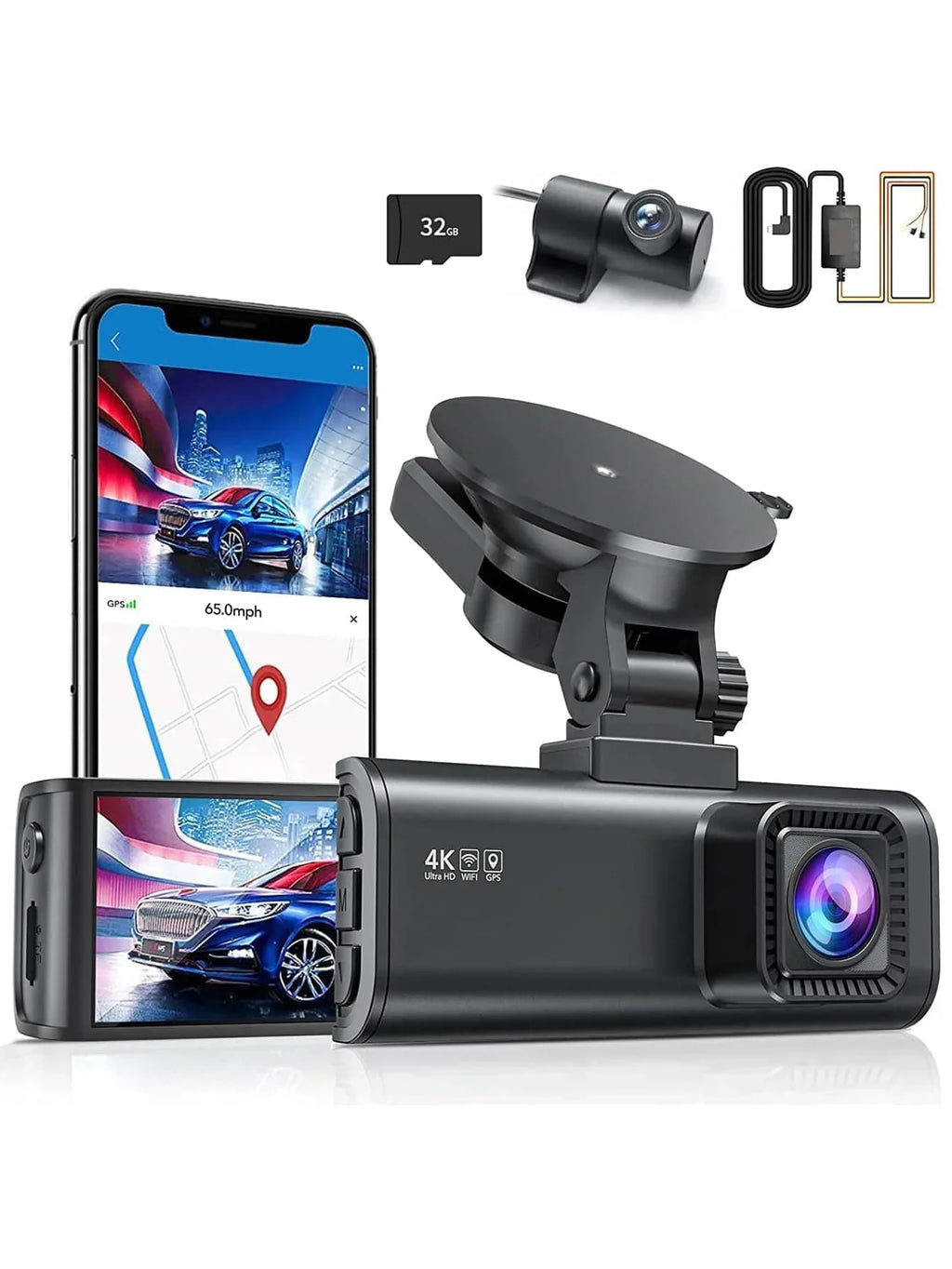 4K Dash Cam with Wi-Fi,  Front Camera, and Type- Hardwire Kit
