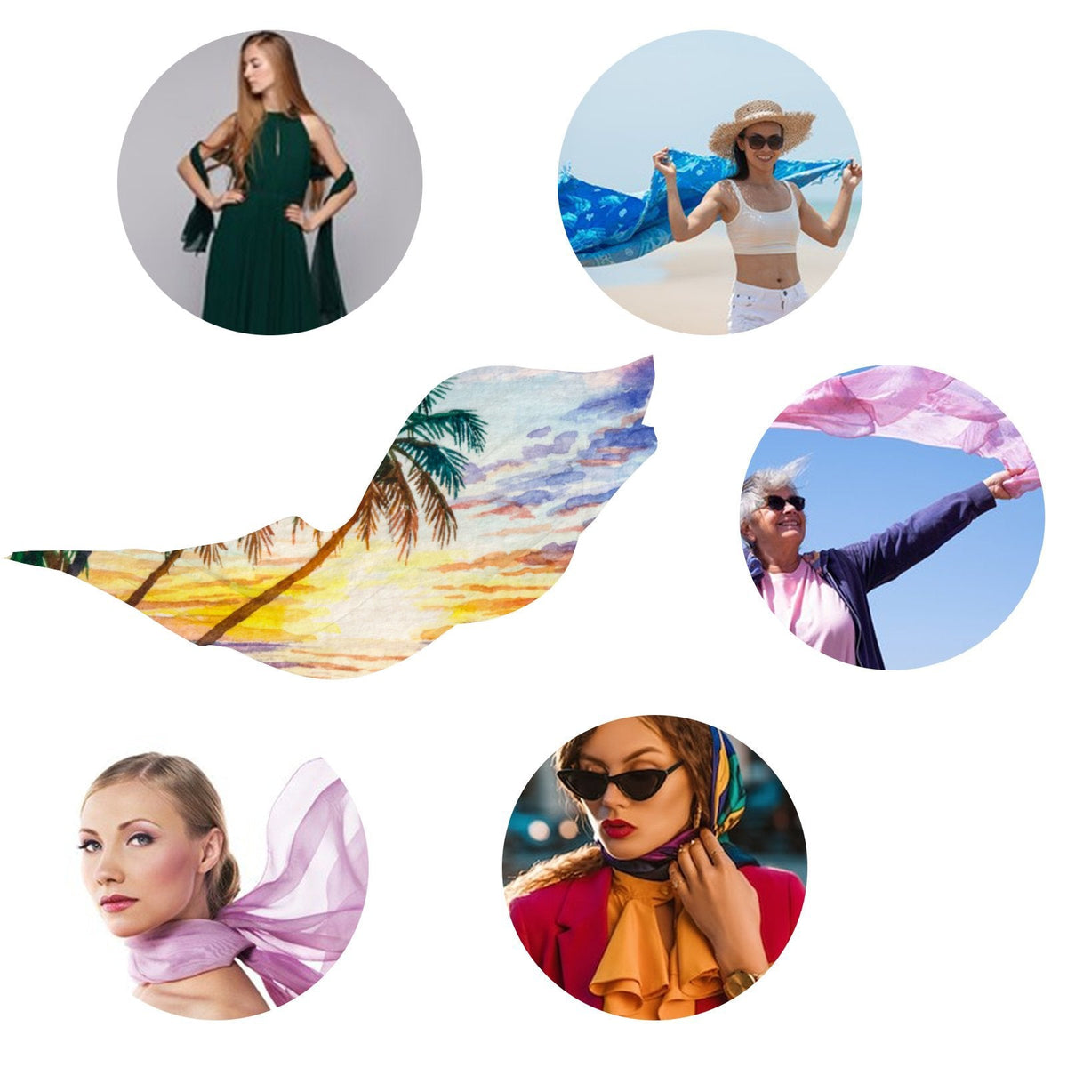 Seascape Sunset Silk Long Scarf for Women Large Oblong Sunscreen Shawls Wraps Neck Headscarf Hair Wraps Gift Packed