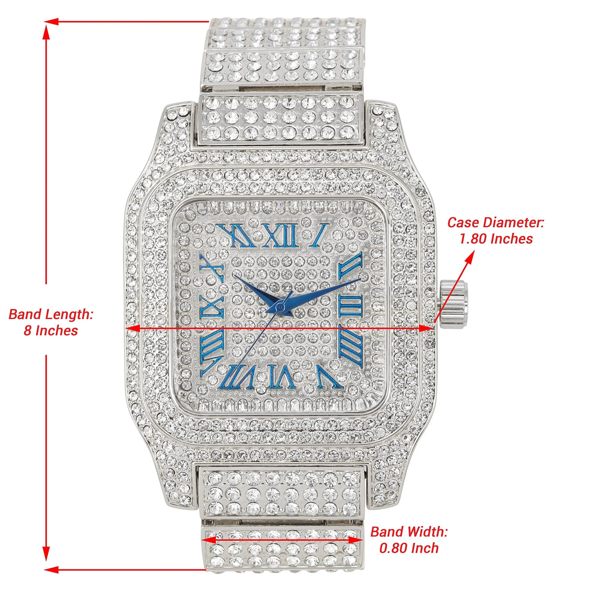 Bling-ed Out Biggie Square Iced Gold Hip Hop Watch You Will Hypnotize in a Flashy Way - 0513Sq (Silver Blue #)