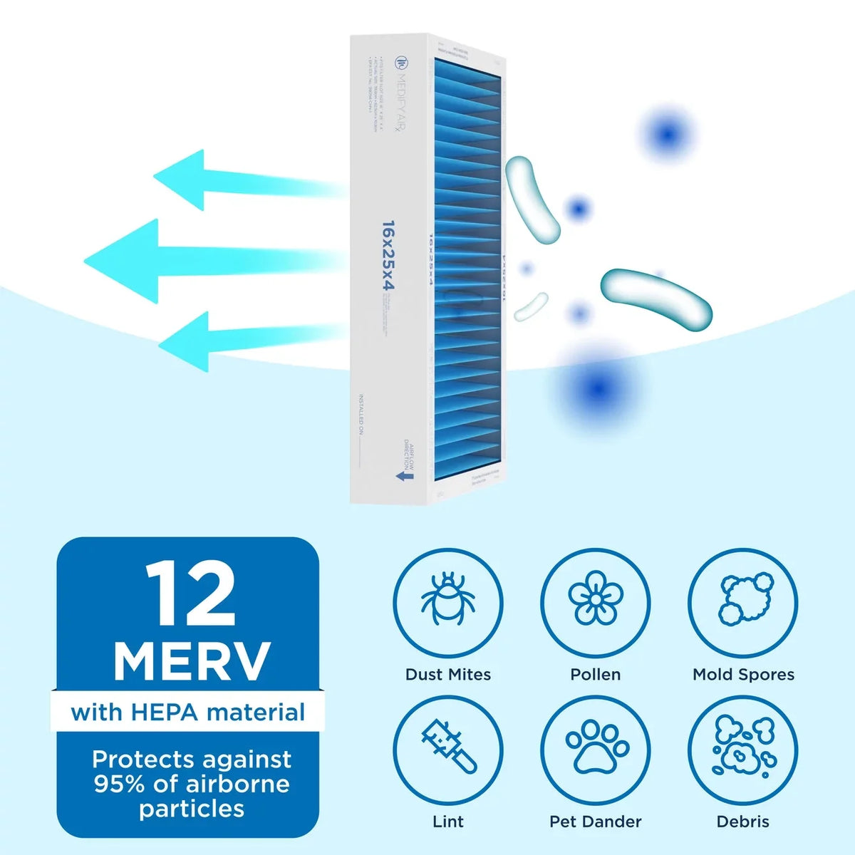 Medify Air 16x25x4  12 Air Pleated Filter 95% Particles  Air Cleaning ( 12, 2-Pack)