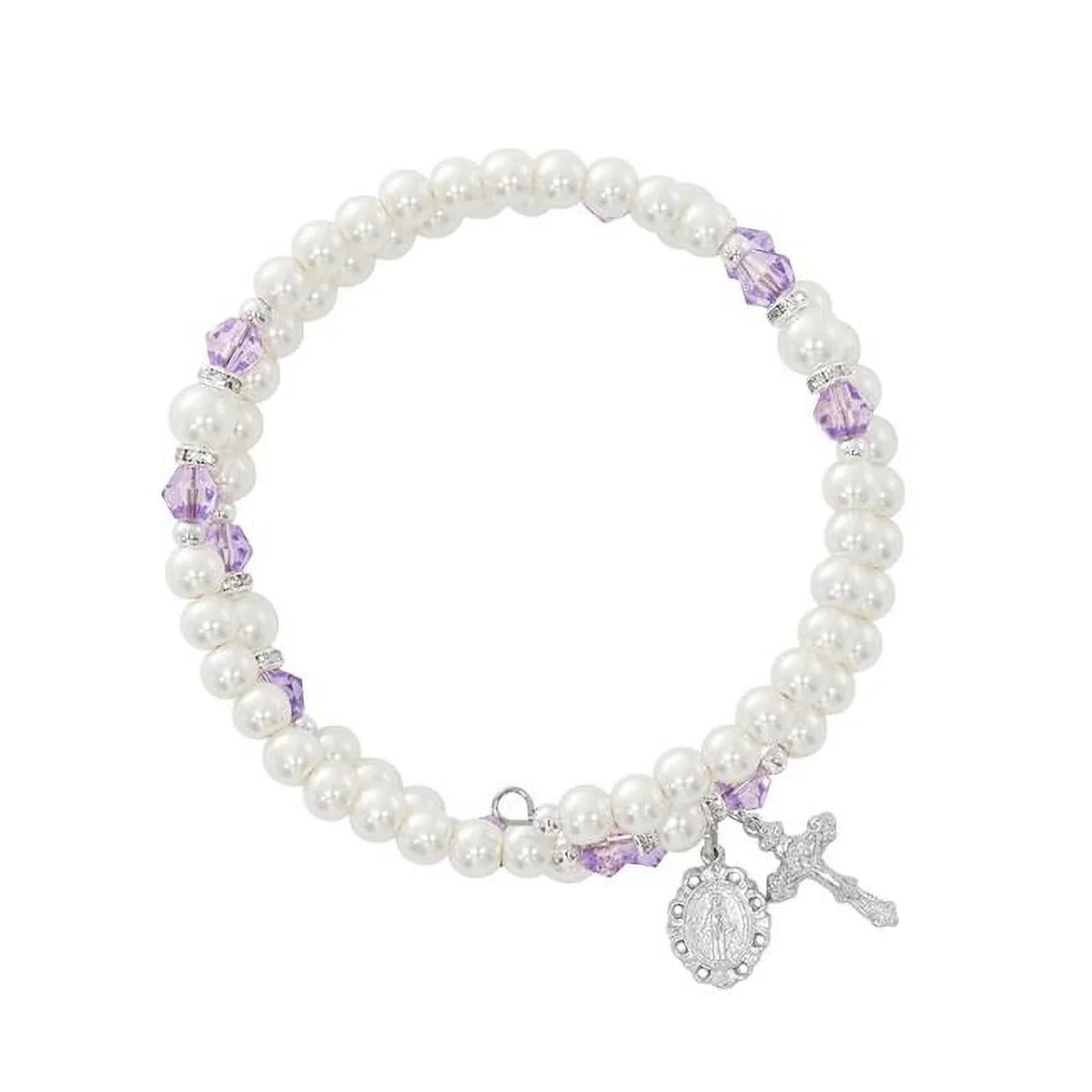 Mcvan  June Amethyst Crystal & Pearl Beads Stretch Bracelet