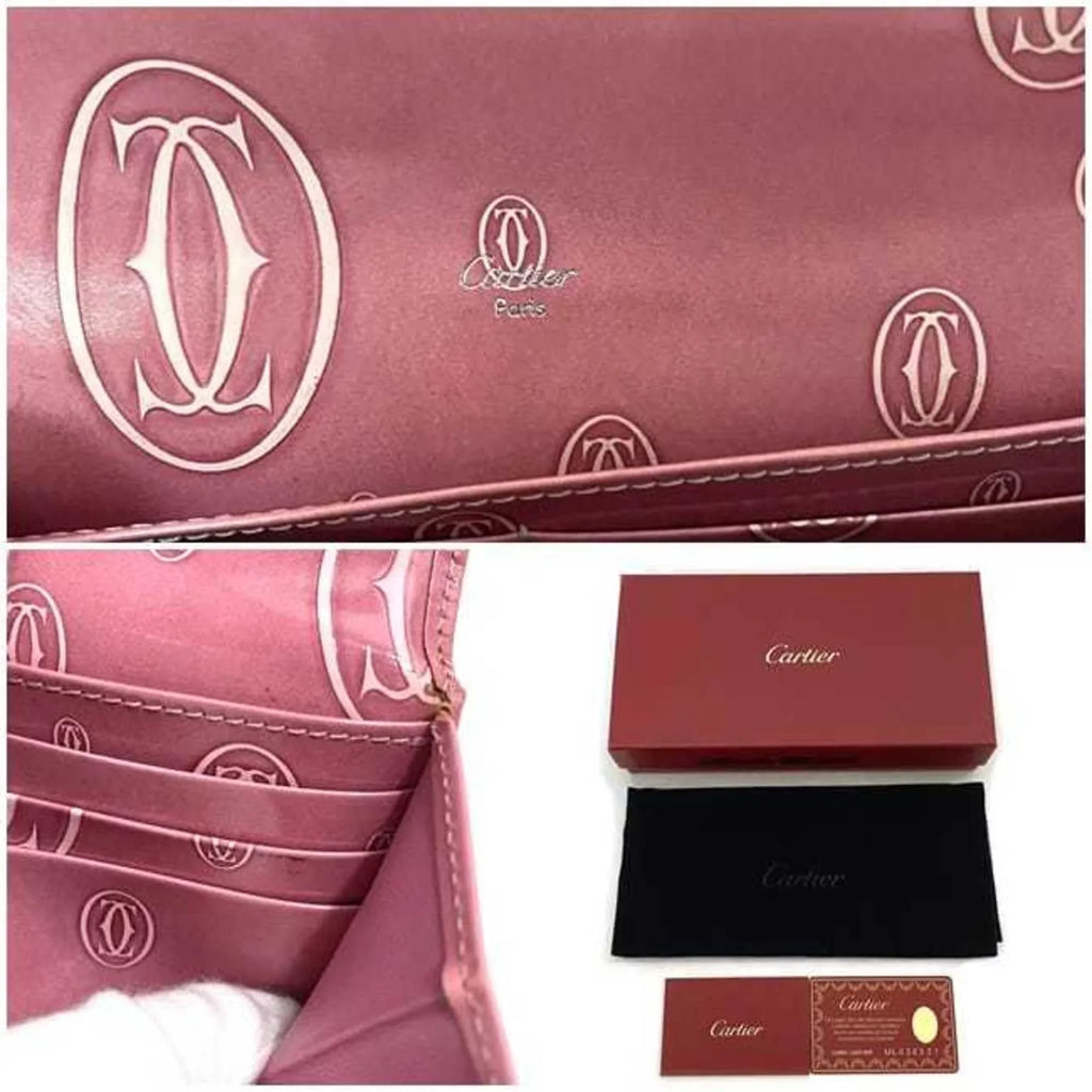 Pre-Owned Cartier Bifold Long Wallet Pink Happy Birthday  Leather 2C Motif Ladies (Fair)