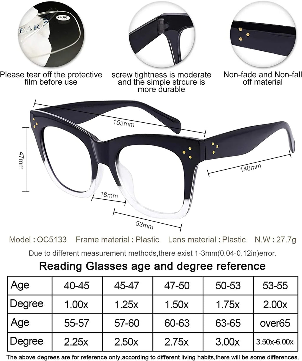 Blue Light Filter Reading Glasses for Women Computer Reader Magnification 0 100 150 200 250 300 350 400 500 600 (Black-Clear, 6.0)