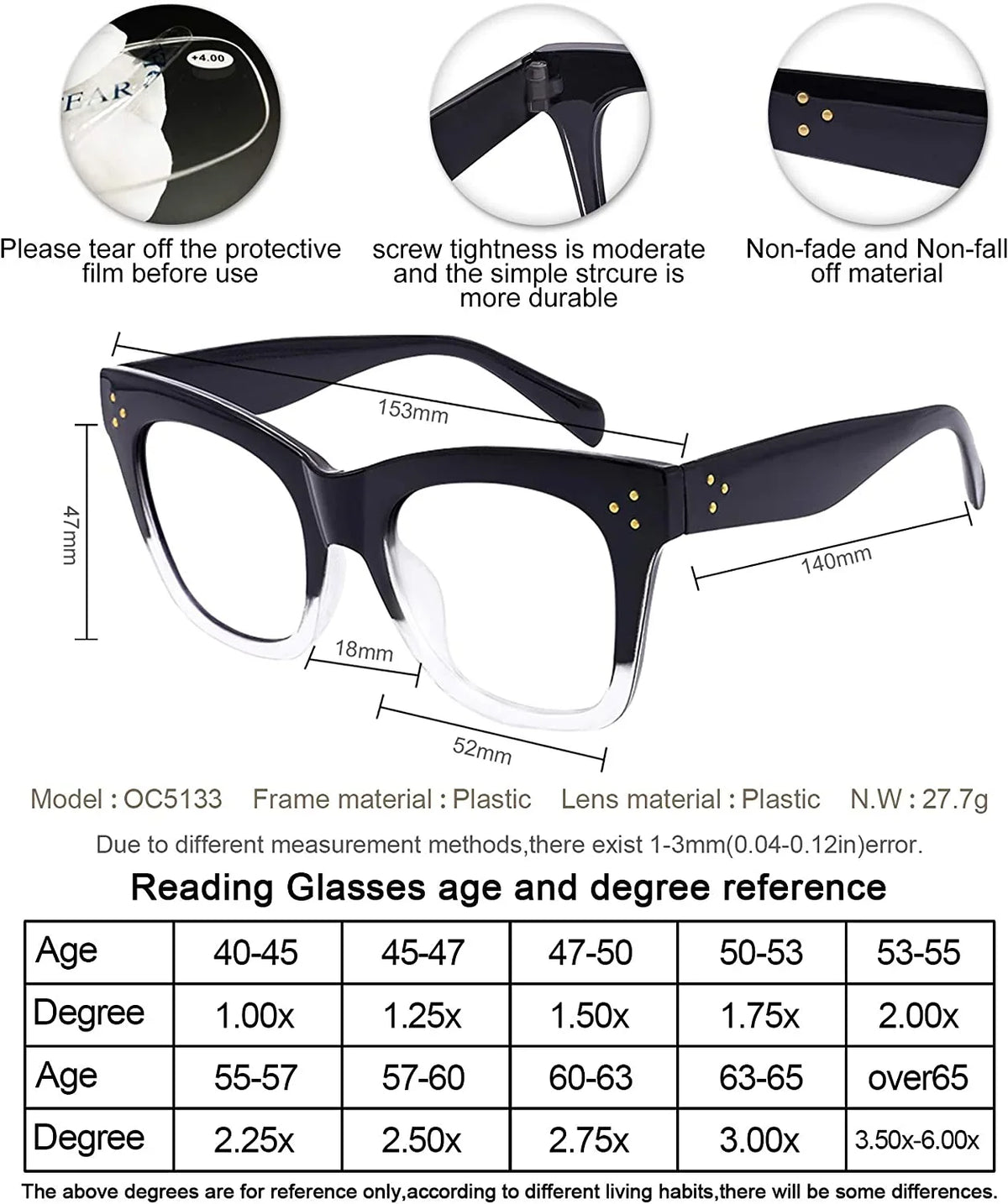 Blue Light Filter Reading Glasses for Women Computer Reader Magnification 0 100 150 200 250 300 350 400 500 600 (Black-Clear, 6.0)