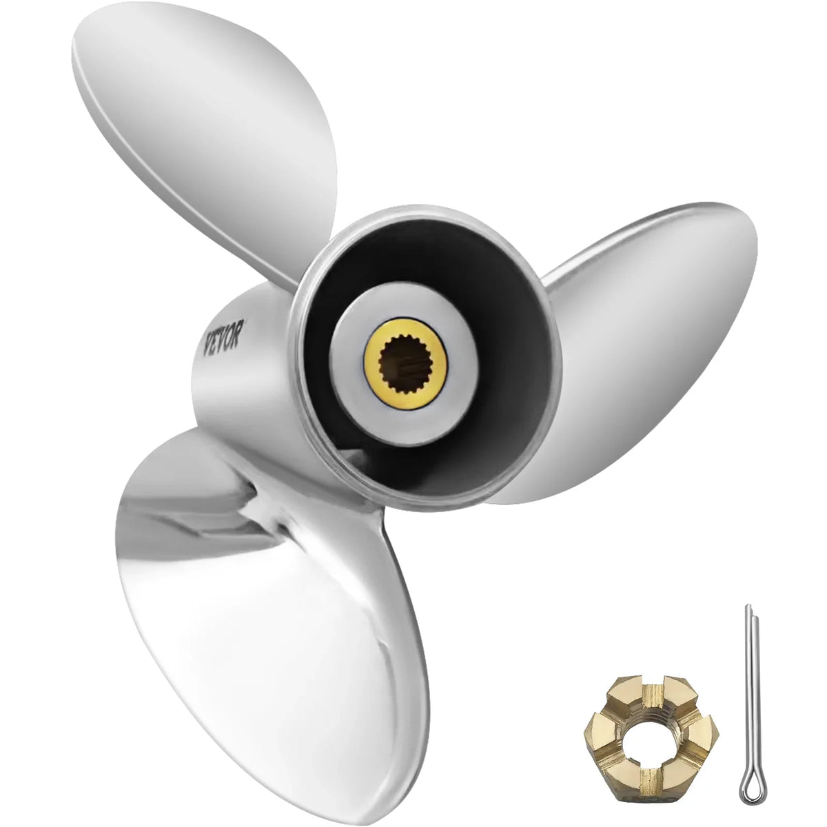 Outboard Propeller, 3-Blade 14.5" x 21" Boat Propeller, Replace for  3860709, Compatible with  Sterndrives Outboard Volvo Penta Engine, Right-handed Steel Propeller Steel & 19 Spline Teeth
