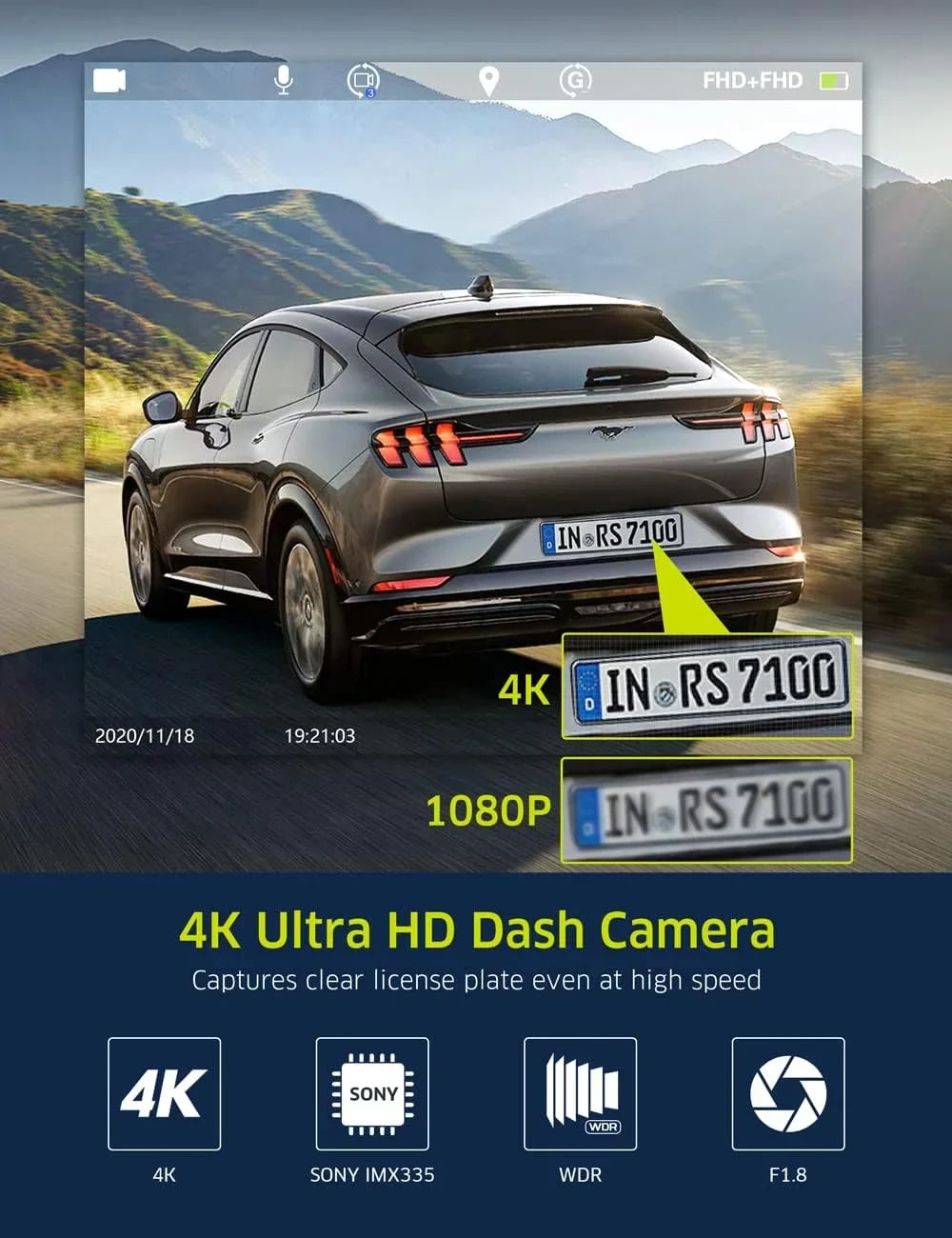 4K Dual Dash Cam  WiFi Car Camera, 2160P+1080P Dashcam Front and Inside  Night Vision, 3.16”  Screen, Night Vision, 170°Wide Angle, , 24H Parking Mode