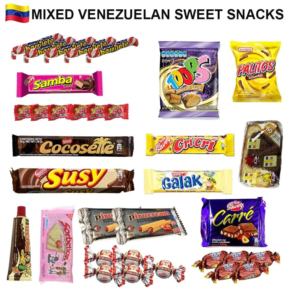 Venezuela Food Sweet Snacks Gift Crate Box Assorted Cookies, Chips & Candies Mix Variety Pack Cocosette Susy Toronto Chocolate