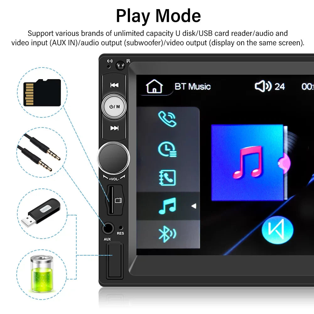 Podofo Double 2 Din 7'' Universal Car Stereo Radio Apple Carplay Android Auto Mirror Link  Touch Screen Car Audio Multimedia Player   Bluetooth  (Rear Camera Not Included)