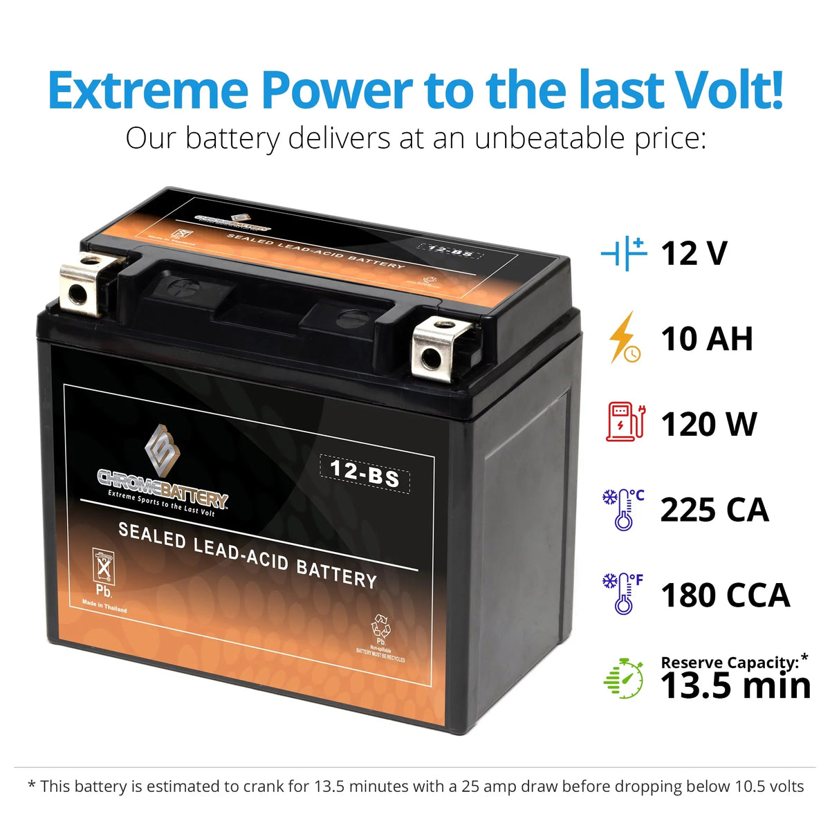 Chrome Battery Ytx12-bs (12-bs 12 Volts,10 Ah, 180 Cca) Motorcycle Battery for Suzuki 1000cc Gsx-r1000 2003