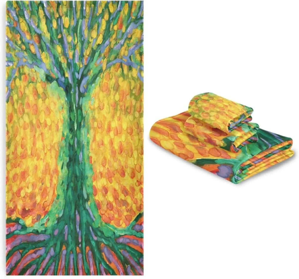 3 Pack Towel Abstract Tree for Life Cotton Bath Towel Set (1 Bath Towel, 1 Hand Towel, 1 Washcloth) for Bathroom, Super Soft and Quick Dry Towels