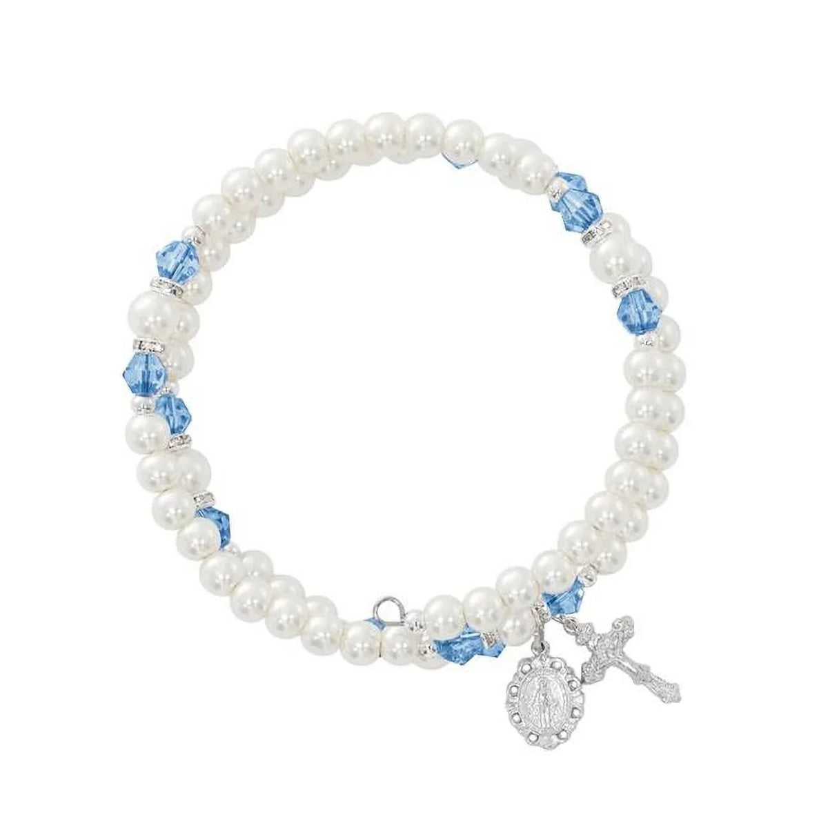 Mcvan  December Zircon Crystal & Pearl Beads Stretch Bracelet