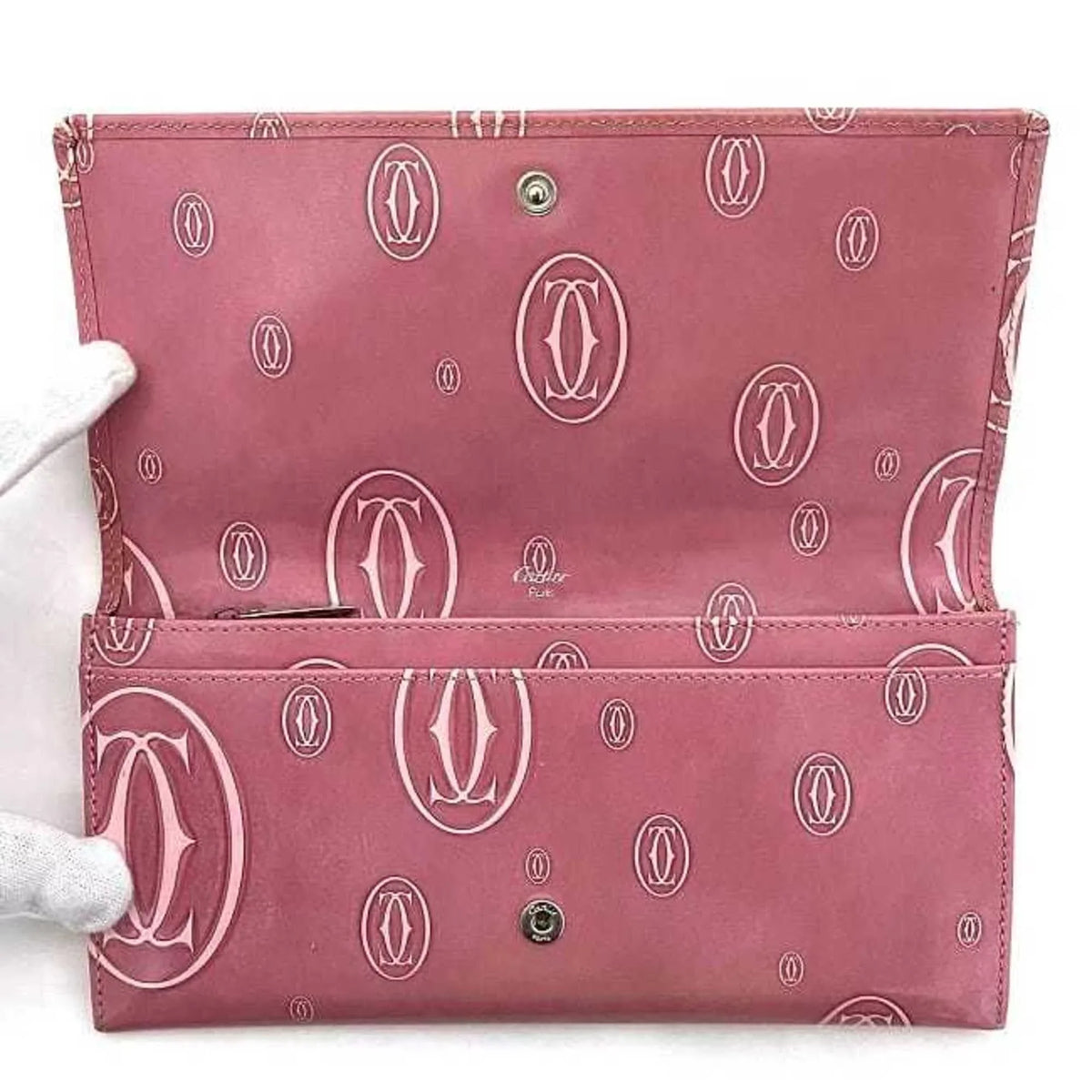 Pre-Owned Cartier Bifold Long Wallet Pink Happy Birthday  Leather 2C Motif Ladies (Fair)