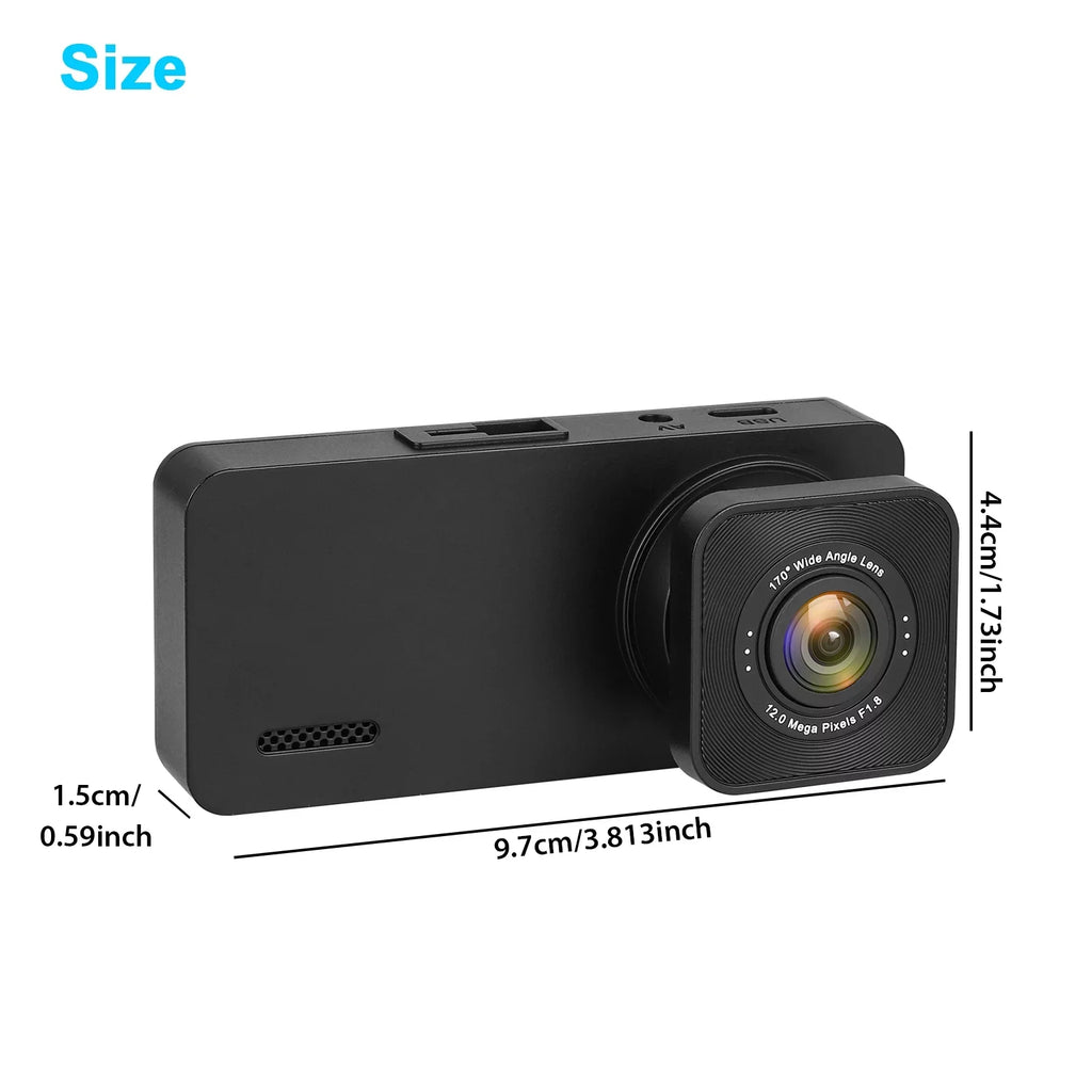 3 Channel Dash Cam,  1080P  Dash Backup Camera with Night Vision, -Sensor, Parking Monitor, Loop Recording - Black
